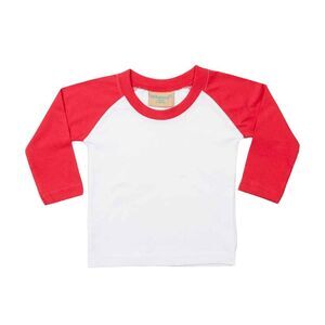 Larkwood Childrens/Kids Long-Sleeved Baseball T-Shirt / White/Red